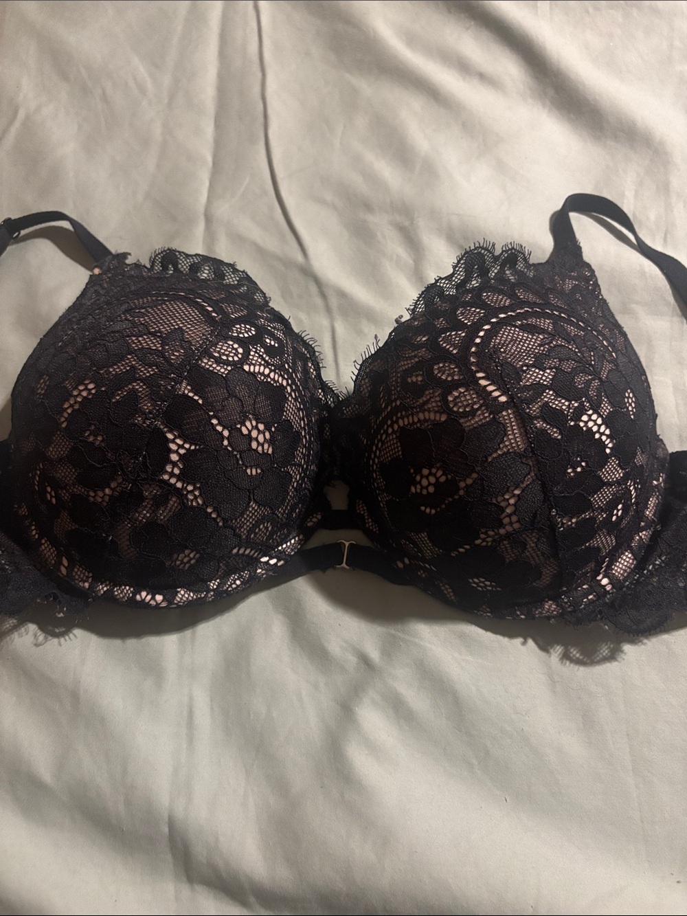 Lace Overlay Hello Sugar Push-Up Bra — Black/Nude